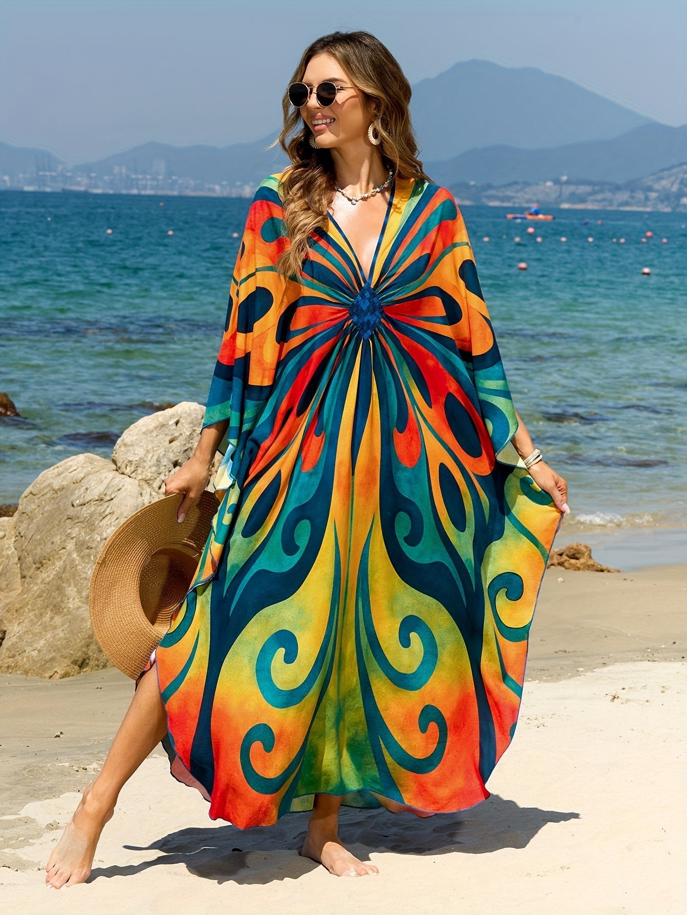 Dam Kaftan Strandklänning Boho Lång Maxiklänning Semester Omslag Strandmode