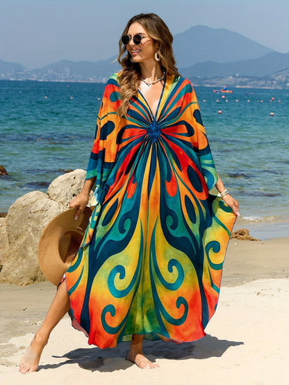 Dam Kaftan Strandklänning Boho Lång Maxiklänning Semester Omslag Strandmode