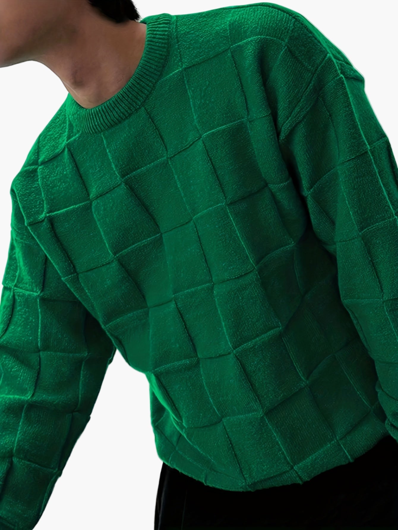 Herr Stickad Streetwear Tröja med Rutmönster – Avslappnad och Trendig för Höst/Vinter