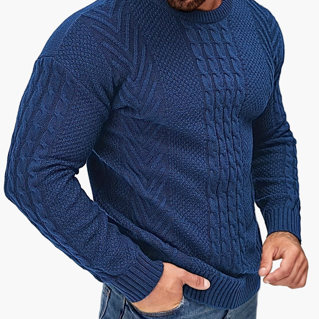 Herrstickad Tröja – Elegant Kabelstickad Pullover för Höst och Vinter – Avslappnad Stil