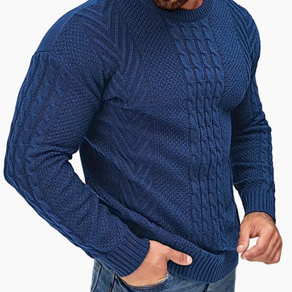 Herrstickad Tröja – Elegant Kabelstickad Pullover för Höst och Vinter – Avslappnad Stil