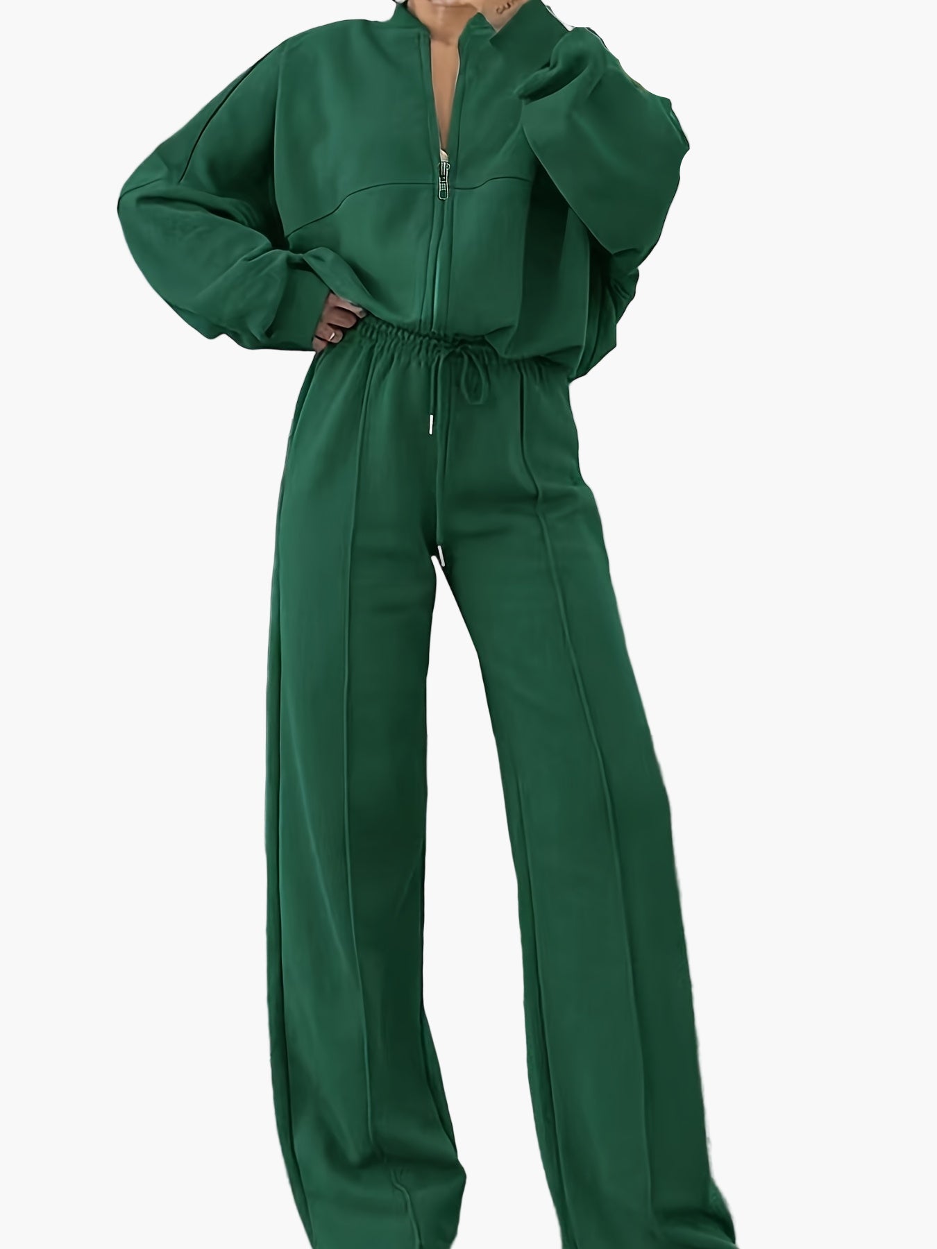 Damers avslappnade träningsset med dragkedja – sportigt och modernt tvådelat vardagsset