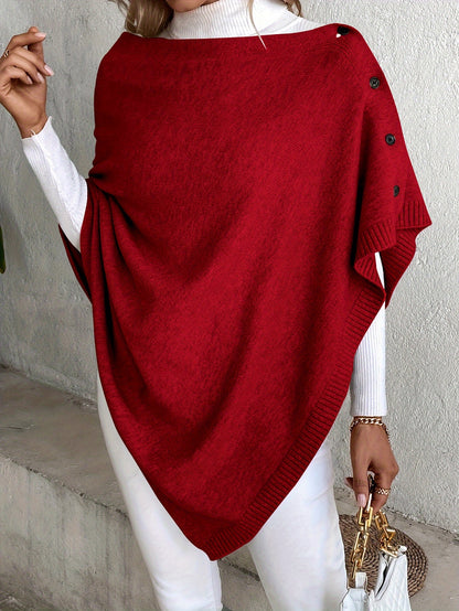 Dam Ponchokappa med Knappar – Elegant Stickad Vår & Höst Stil