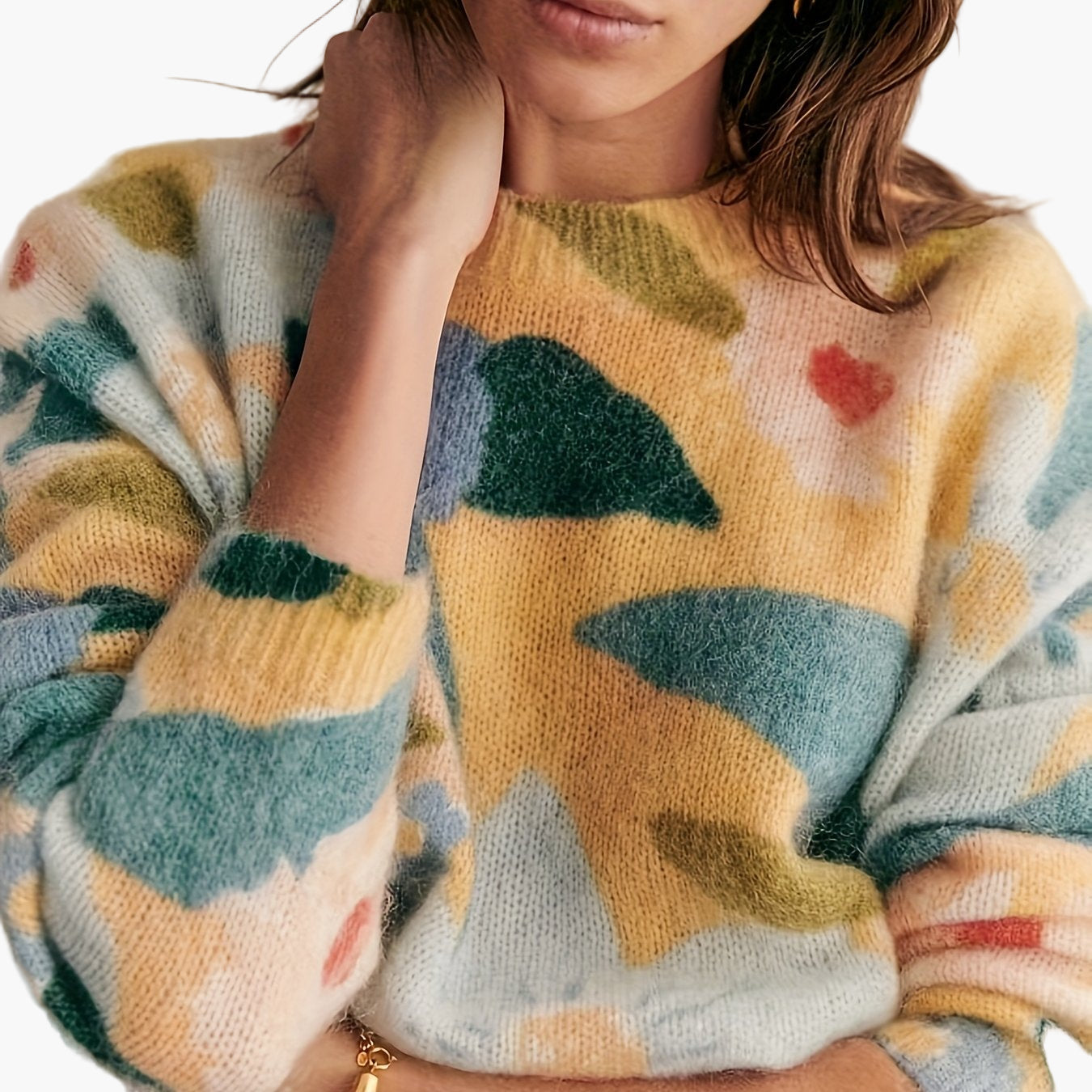 Damtröja – Elegant stickad blommig mönster, avslappnad höst/vinterstil