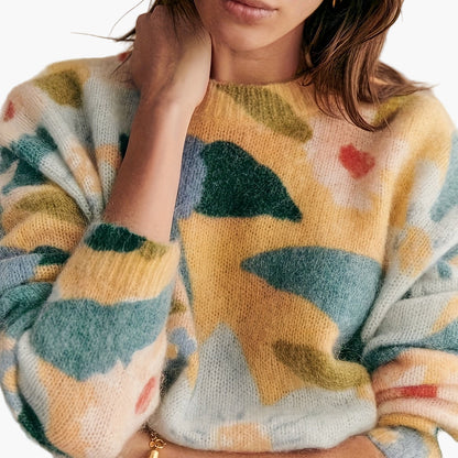 Damtröja – Elegant stickad blommig mönster, avslappnad höst/vinterstil