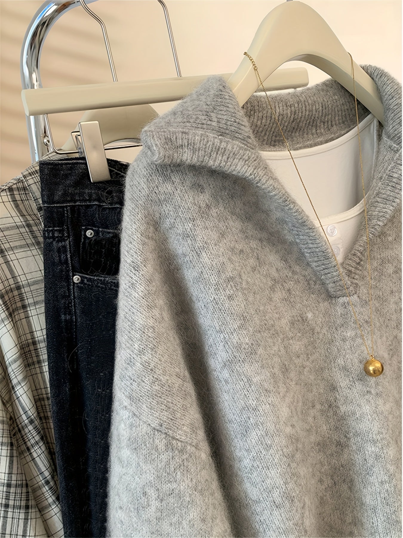 Damtröja Vintage V-ringad Stickad Höst/Vinter Fritidsstil