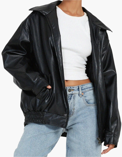 Damjacka – Oversize PU-konstläderjacka för trendigt vardagsbruk och kvällsoutfits