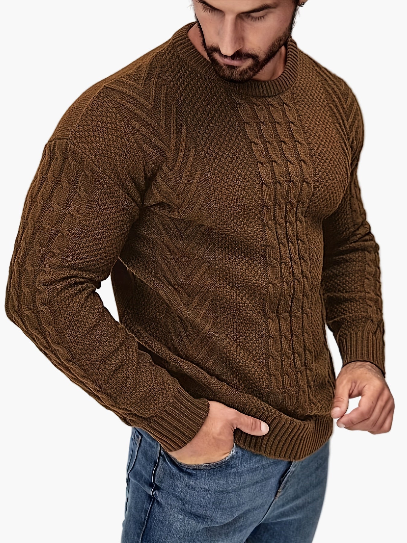 Herrstickad Tröja – Elegant Kabelstickad Pullover för Höst och Vinter – Avslappnad Stil