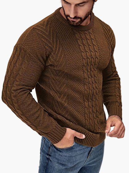 Herrstickad Tröja – Elegant Kabelstickad Pullover för Höst och Vinter – Avslappnad Stil