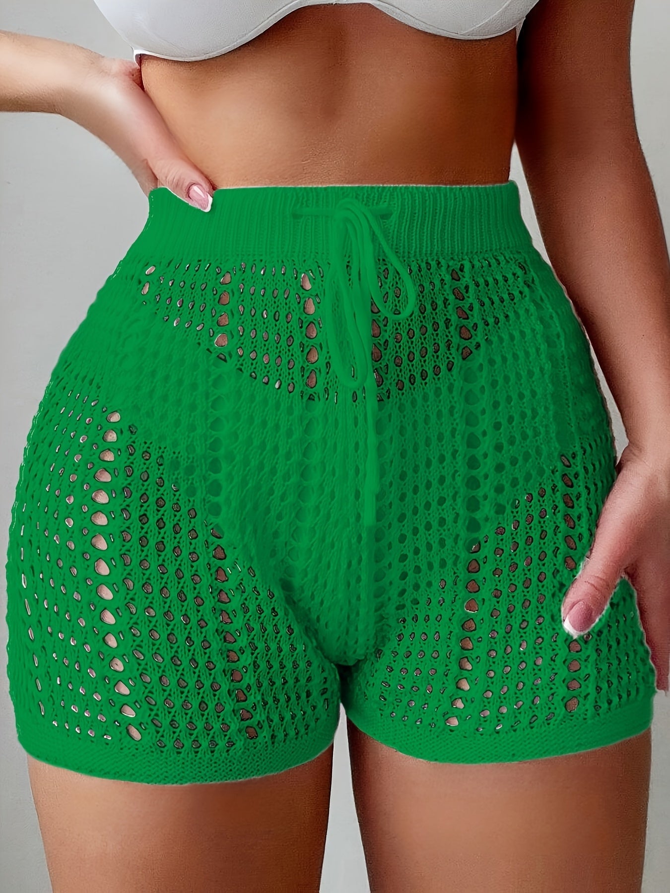 Dam Shorts med Hög Midja och Virkad Look – Trendiga Strandshorts för Semester och Sommar