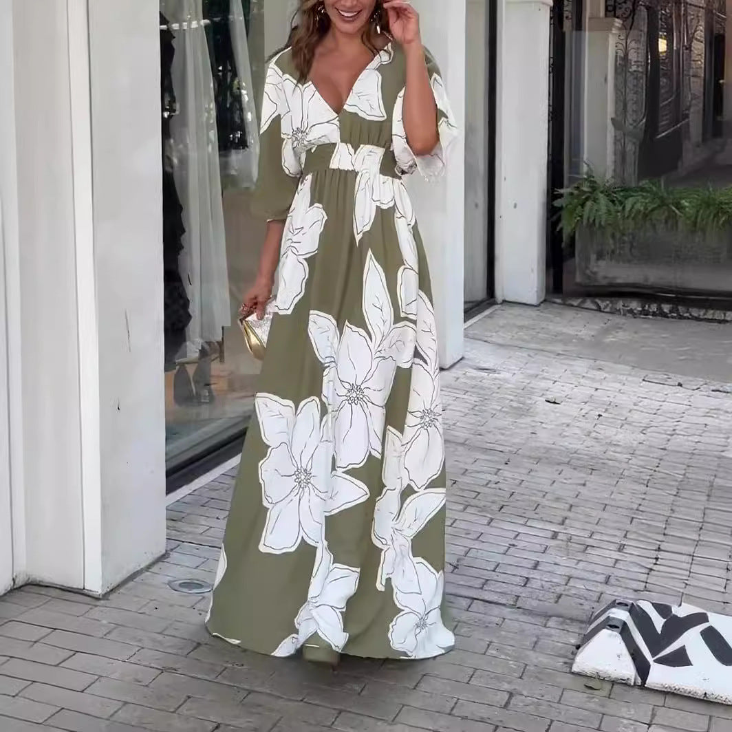 Damklänning – Elegant Maxiklänning med Blommönster, Vardags- och Feststil