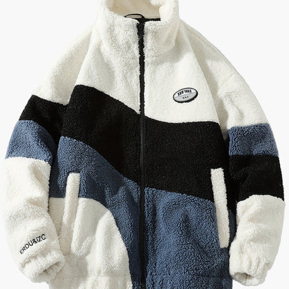 Herr Preppy Fleecejacka med Färgblock och Dragkedja – Trendig Vår- och Höstjacka