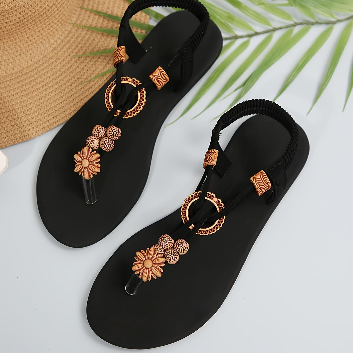 Dam Sandaler Bohemisk Platt T-rem Elegant Promenad Sommarstil