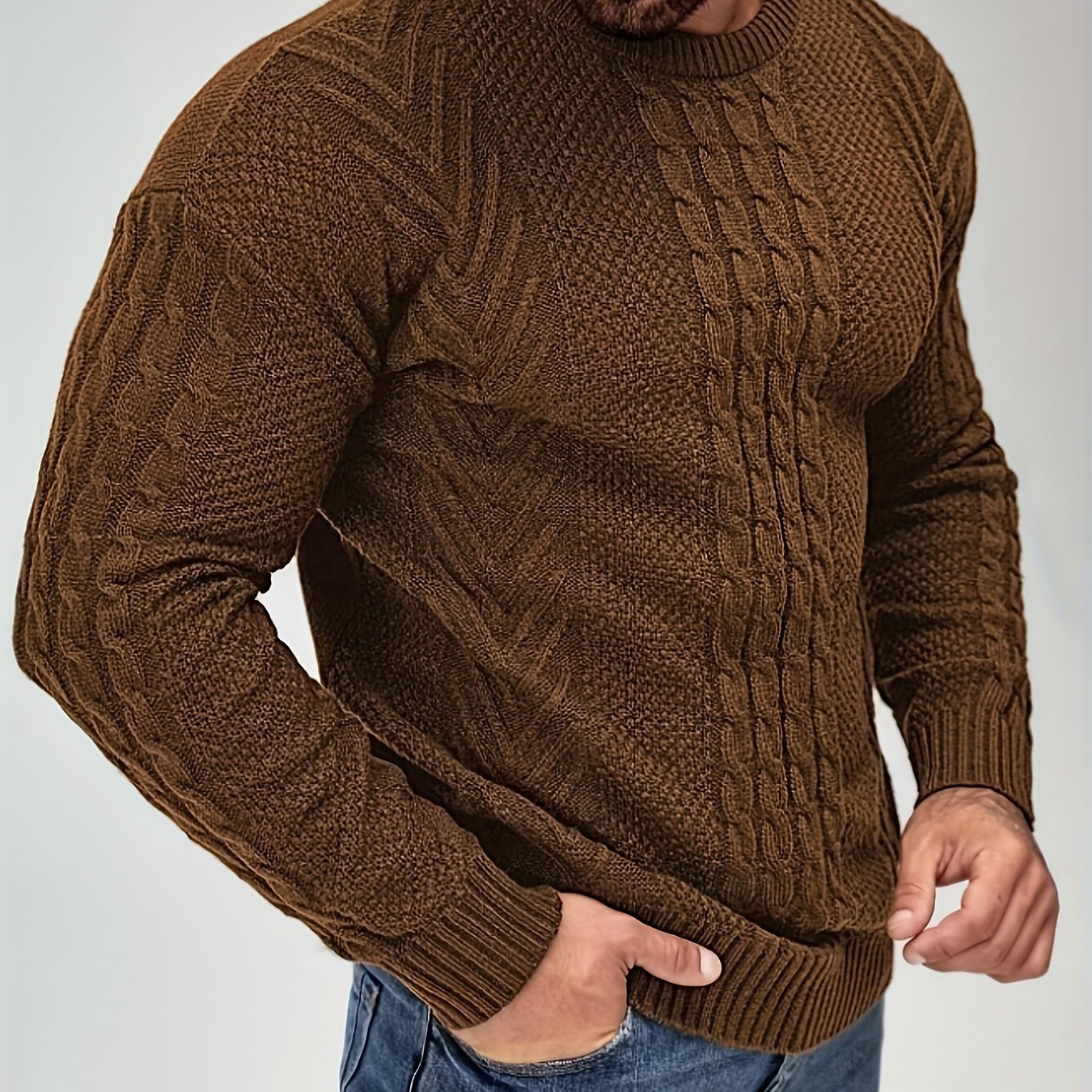 Herrstickad Tröja – Elegant Kabelstickad Pullover för Höst och Vinter – Avslappnad Stil