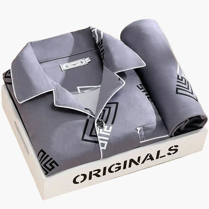 Herrpyjamas set – Klassisk och trendig pyjamas med vete-motiv, långärmad, perfekt för natt och lounge