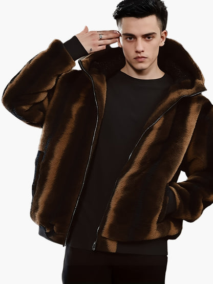 Herr Varm Fuskpälsjacka med Huva – Stilren Vinterjacka för Casual & Helg