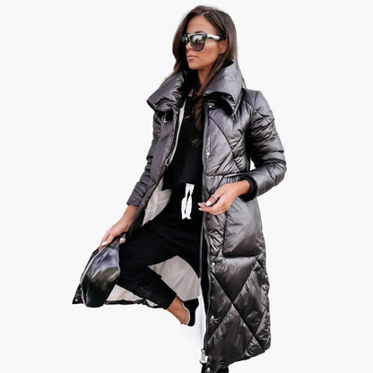 Dam Parkas Lång Quiltad Vinterjacka Elegant Vardagsstil