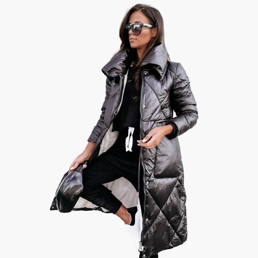 Dam Parkas Lång Quiltad Vinterjacka Elegant Vardagsstil