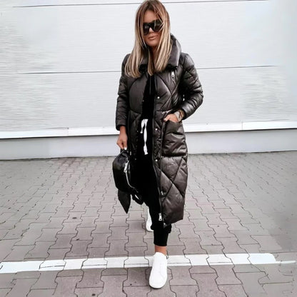 Dam Parkas Lång Quiltad Vinterjacka Elegant Vardagsstil