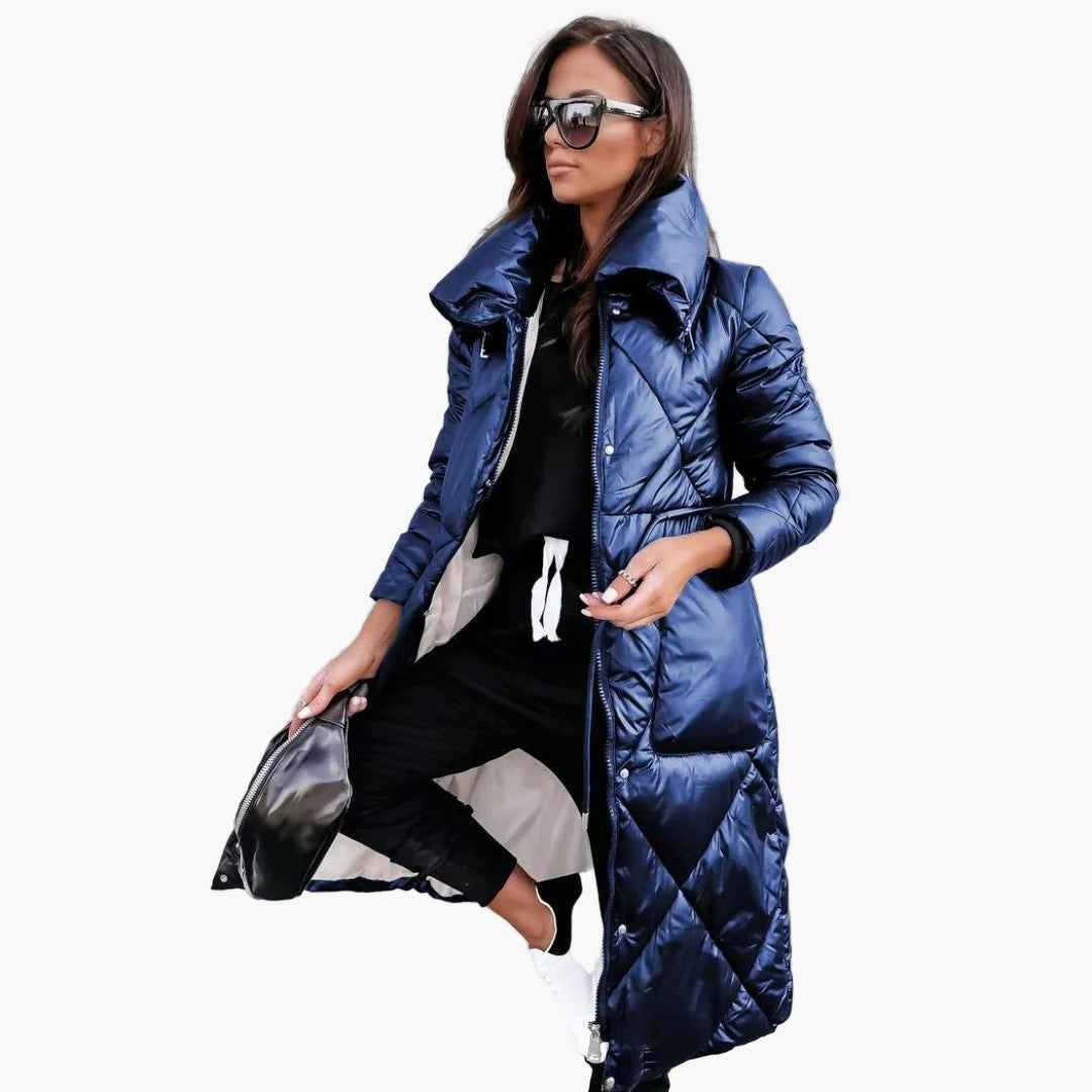 Dam Parkas Lång Quiltad Vinterjacka Elegant Vardagsstil