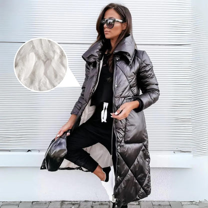 Dam Parkas Lång Quiltad Vinterjacka Elegant Vardagsstil