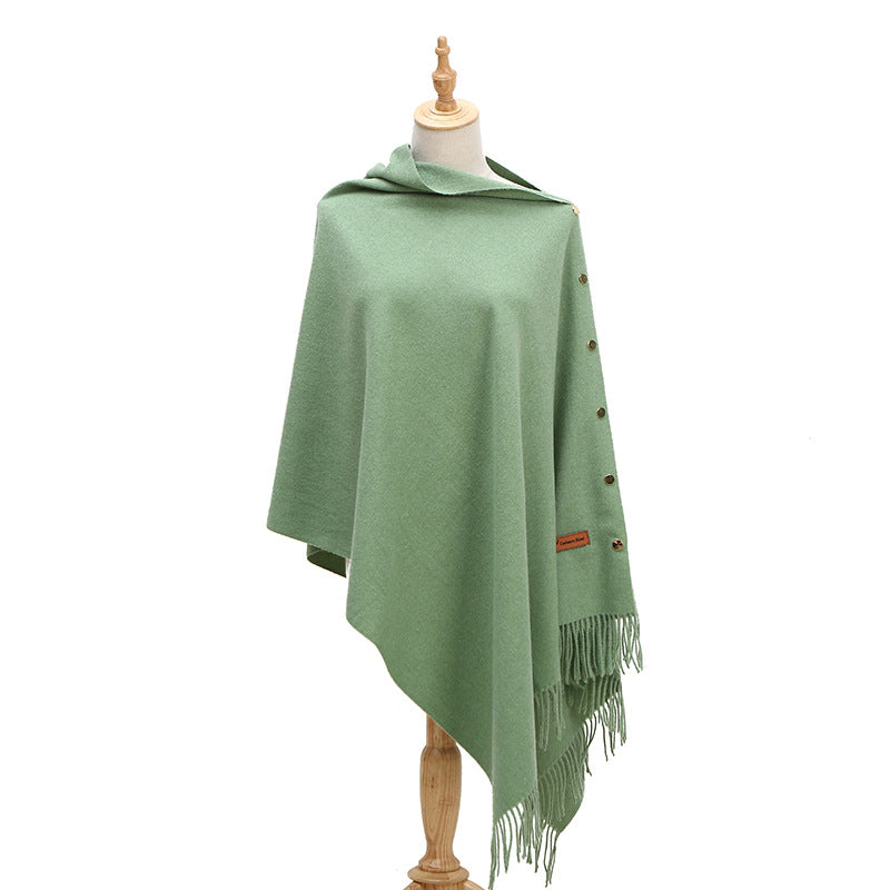 Dam Ponchokappa med Knappar – Elegant Stickad Vår & Höst Stil