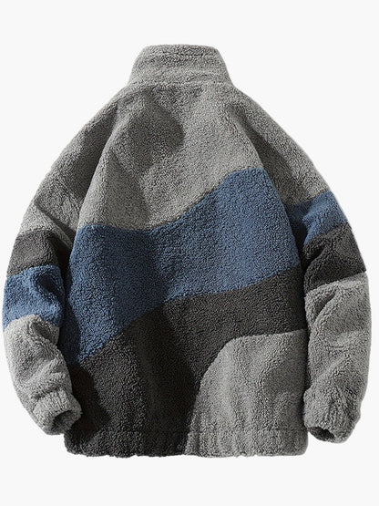 Herr Preppy Fleecejacka med Färgblock och Dragkedja – Trendig Vår- och Höstjacka