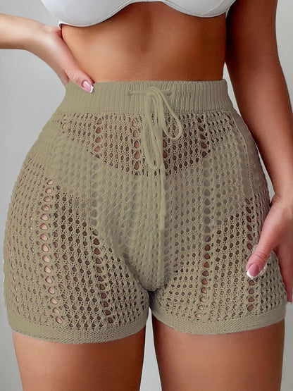 Dam Shorts med Hög Midja och Virkad Look – Trendiga Strandshorts för Semester och Sommar