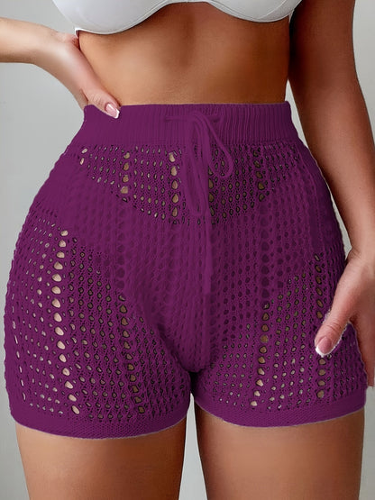 Dam Shorts med Hög Midja och Virkad Look – Trendiga Strandshorts för Semester och Sommar