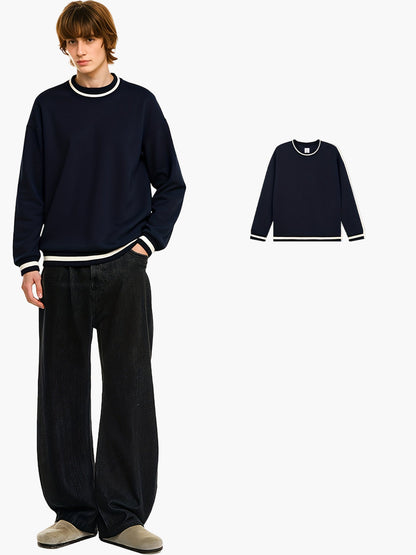 Herrstickad tröja med sportig ribbad krage – Avslappnad stil för höst och vinter