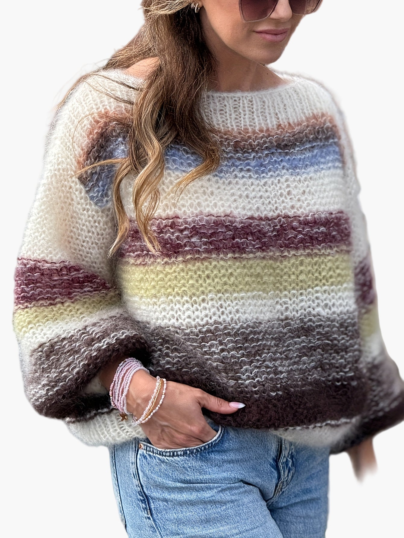 Damtröja med breda ränder och avslappnad passform – Elegant stickad pullover för höst och vinter