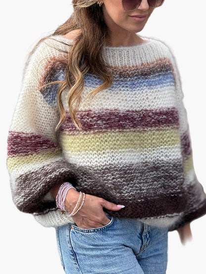 Damtröja med breda ränder och avslappnad passform – Elegant stickad pullover för höst och vinter