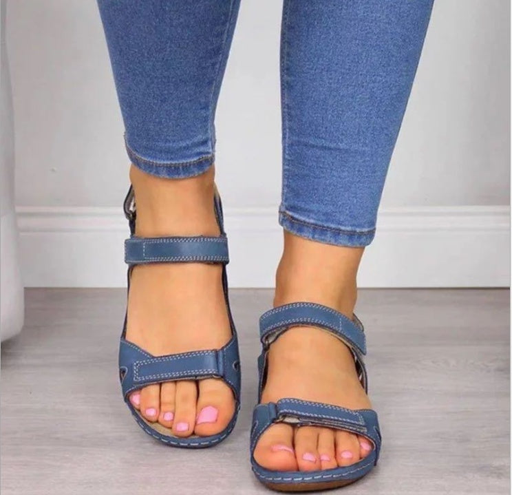 Rachael – Stora Storlekar Avslappnade Rund Tå Låg Klack Enfärgade Sandaler för Kvinnor