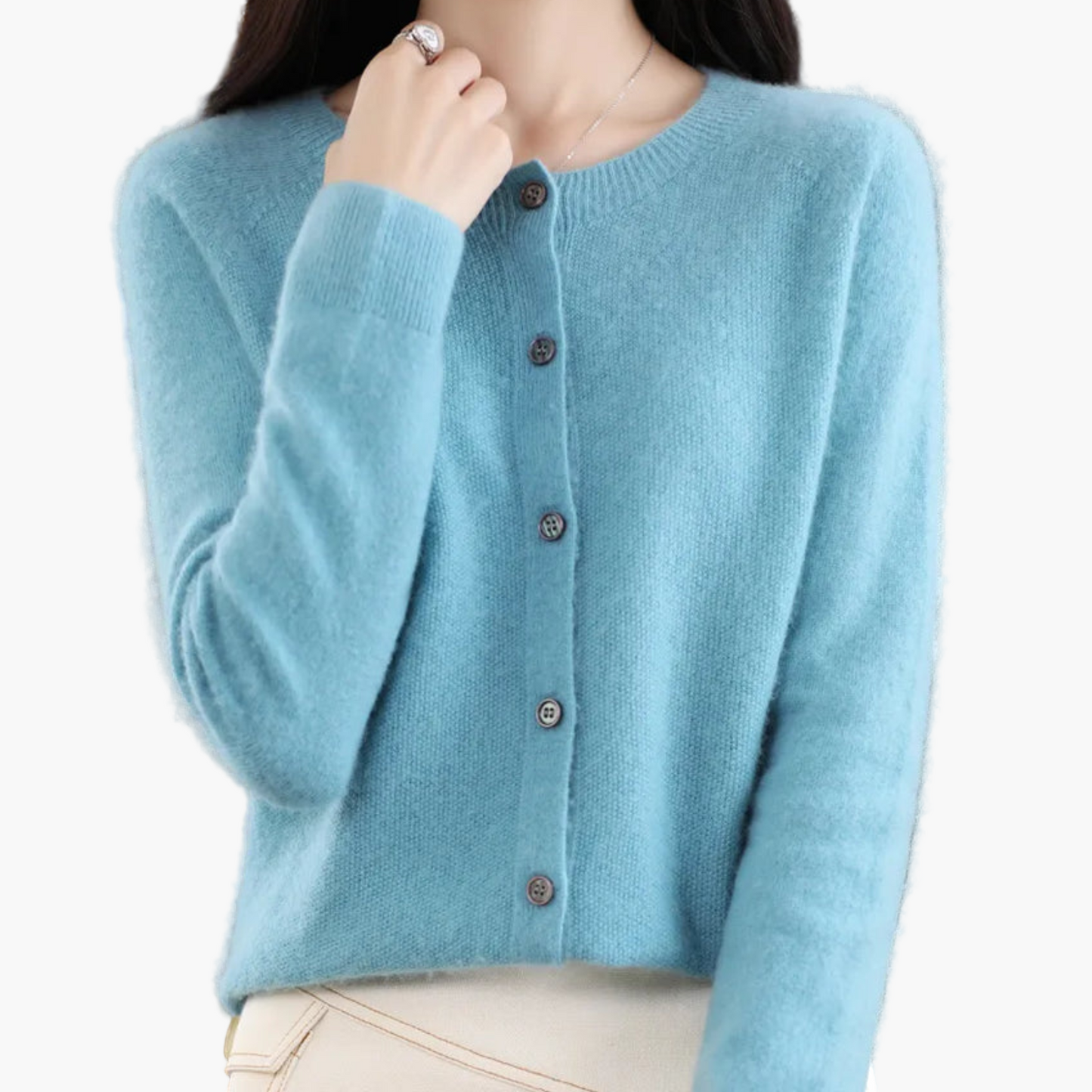 Dam Cardigan med Rund Hals och Knappstängning – Klassisk och Elegant Vardagströja