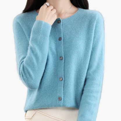 Dam Cardigan med Rund Hals och Knappstängning – Klassisk och Elegant Vardagströja
