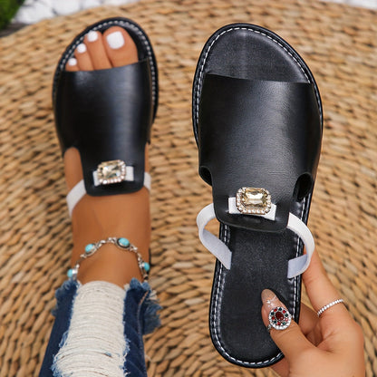 Damers eleganta slip-in sandaler med smyckesdetalj för vardag och semester