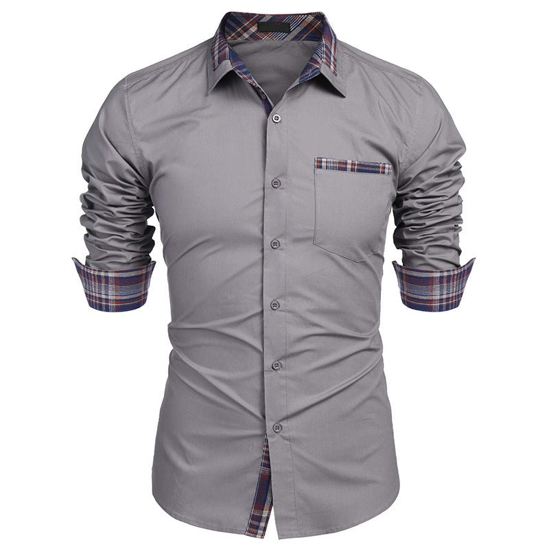 Herrskjorta Slim Fit Business Casual med Rutiga Detaljer – Långärmad, Modern Stil