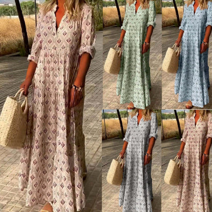 Donna – Vintage Stående Hals Oversized Mode Lös Passform Klänning