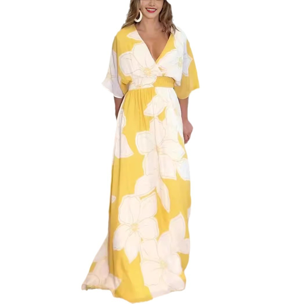 Damklänning – Elegant Maxiklänning med Blommönster, Vardags- och Feststil