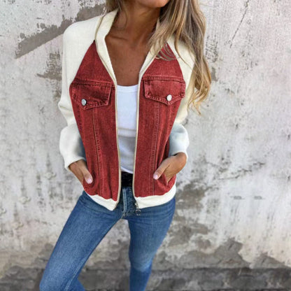 Leah – Patchwork Denimjacka med Huvtröja