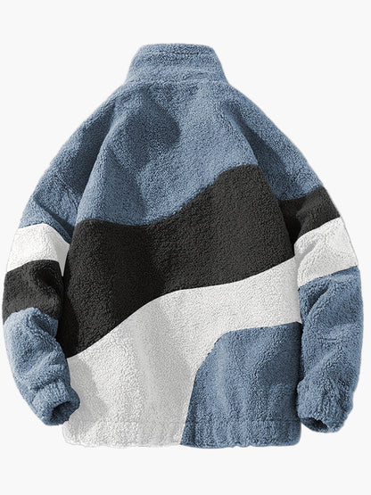 Herr Preppy Fleecejacka med Färgblock och Dragkedja – Trendig Vår- och Höstjacka