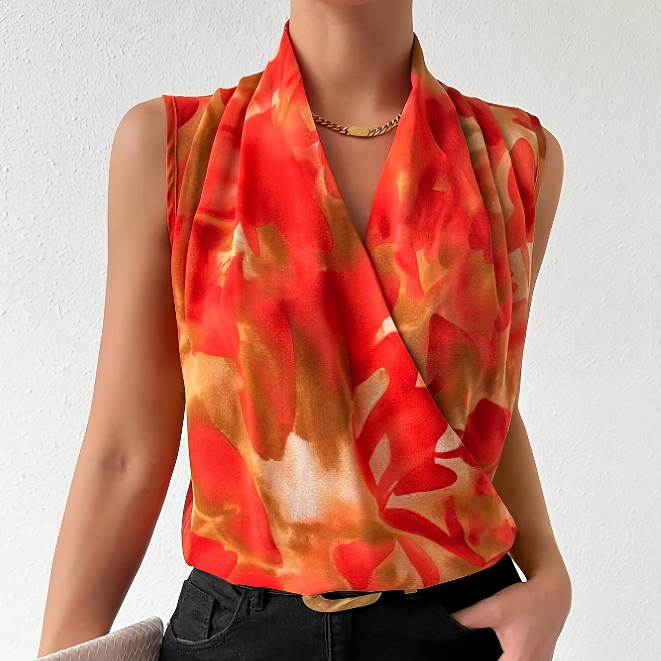 Dam Blus Ärmlös Omlott Vardagsstil Elegant Festtop