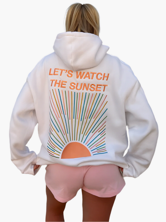 Ruby – Oversize Damhoodie med Solnedgångsprint