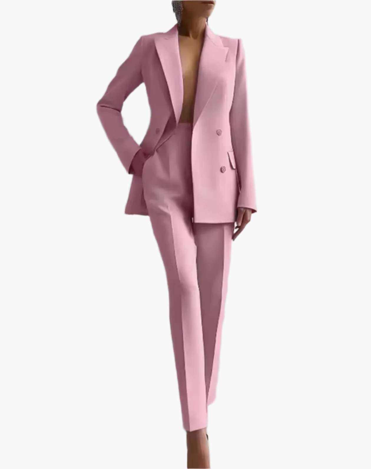 Kvinnors Elegant Kostymset – Figursydd Blazer och Höga Byxor för Kontor och Affärsbruk