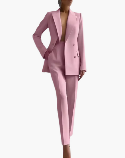 Kvinnors Elegant Kostymset – Figursydd Blazer och Höga Byxor för Kontor och Affärsbruk