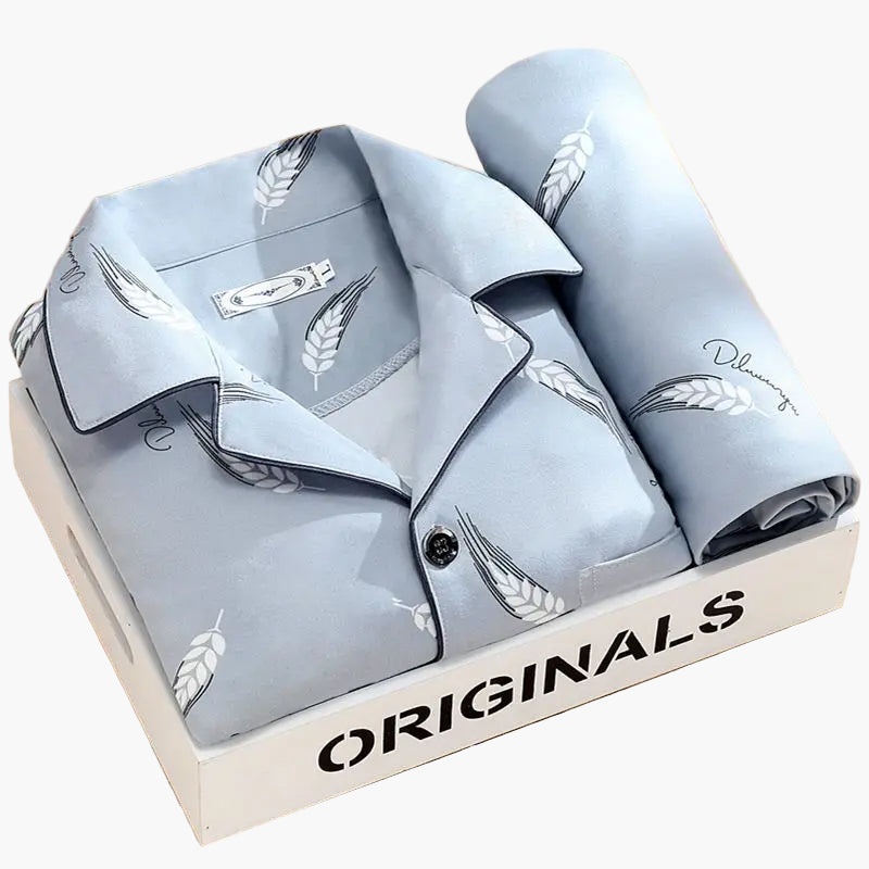 Herrpyjamas set – Klassisk och trendig pyjamas med vete-motiv, långärmad, perfekt för natt och lounge