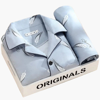 Herrpyjamas set – Klassisk och trendig pyjamas med vete-motiv, långärmad, perfekt för natt och lounge