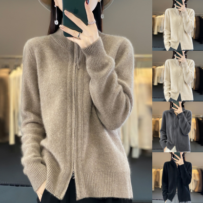 Dam Zip-Cardigan med Dragkedja – Elegant Stickad Tröja för Vardagsbruk och Arbete