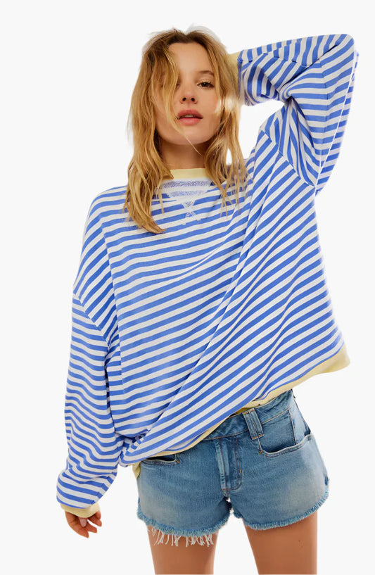 Damtröja Oversized Randig Sweatshirt för Höst – Avslappnad och Trendig Stickad Top