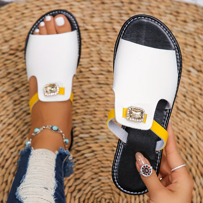 Damers eleganta slip-in sandaler med smyckesdetalj för vardag och semester